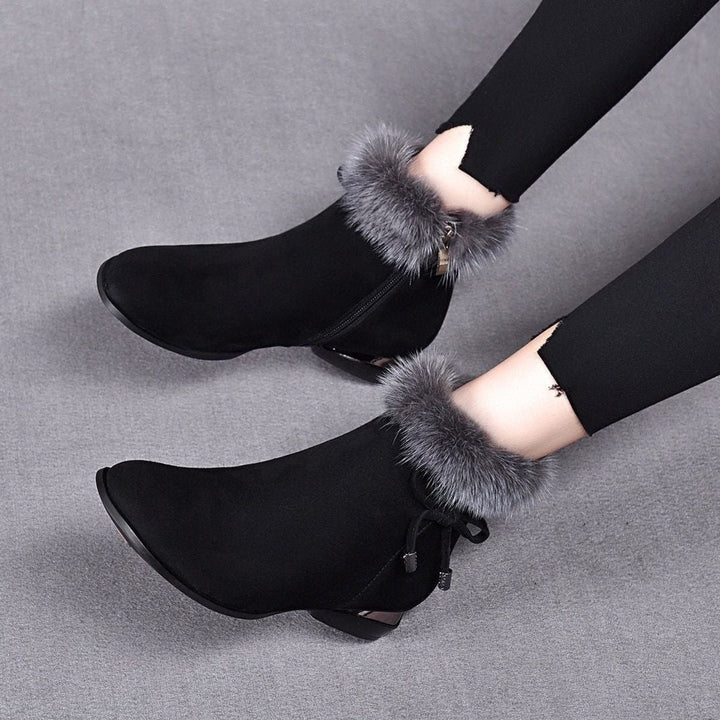 Women's Faux-Suede Fur-Trim Flat Ankle Boots - Black