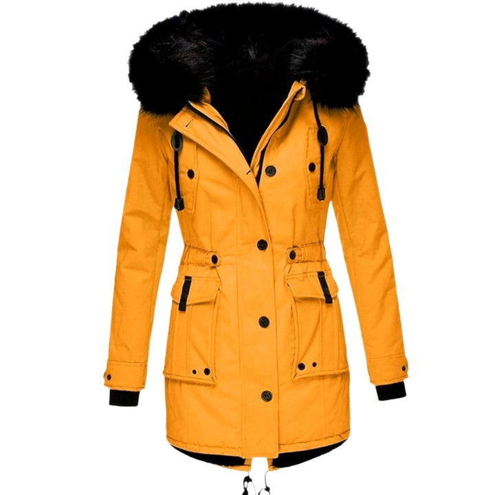 Women's Fitted Faux Fur Hooded Winter Coat Parka - Gold