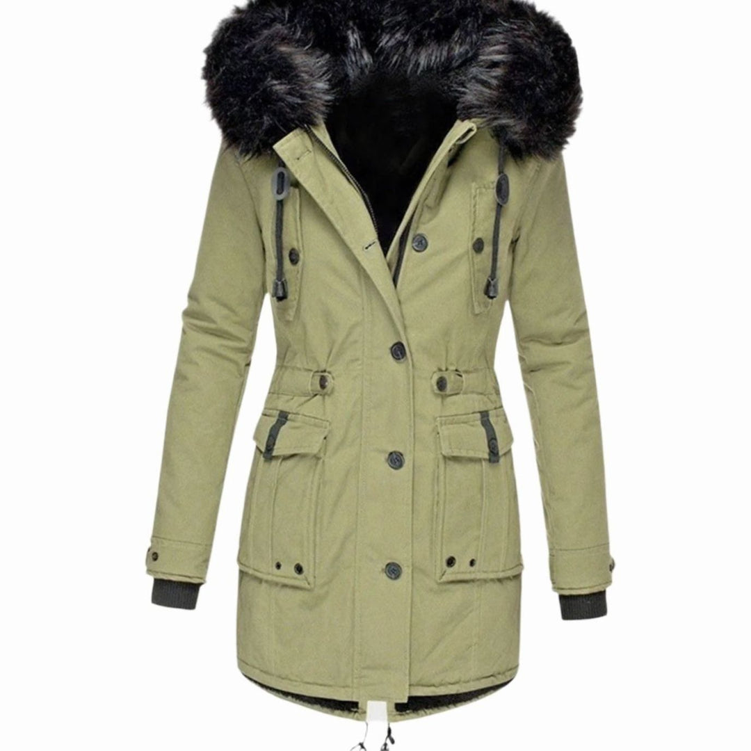 Women's Fitted Faux Fur Hooded Winter Coat Parka - Green