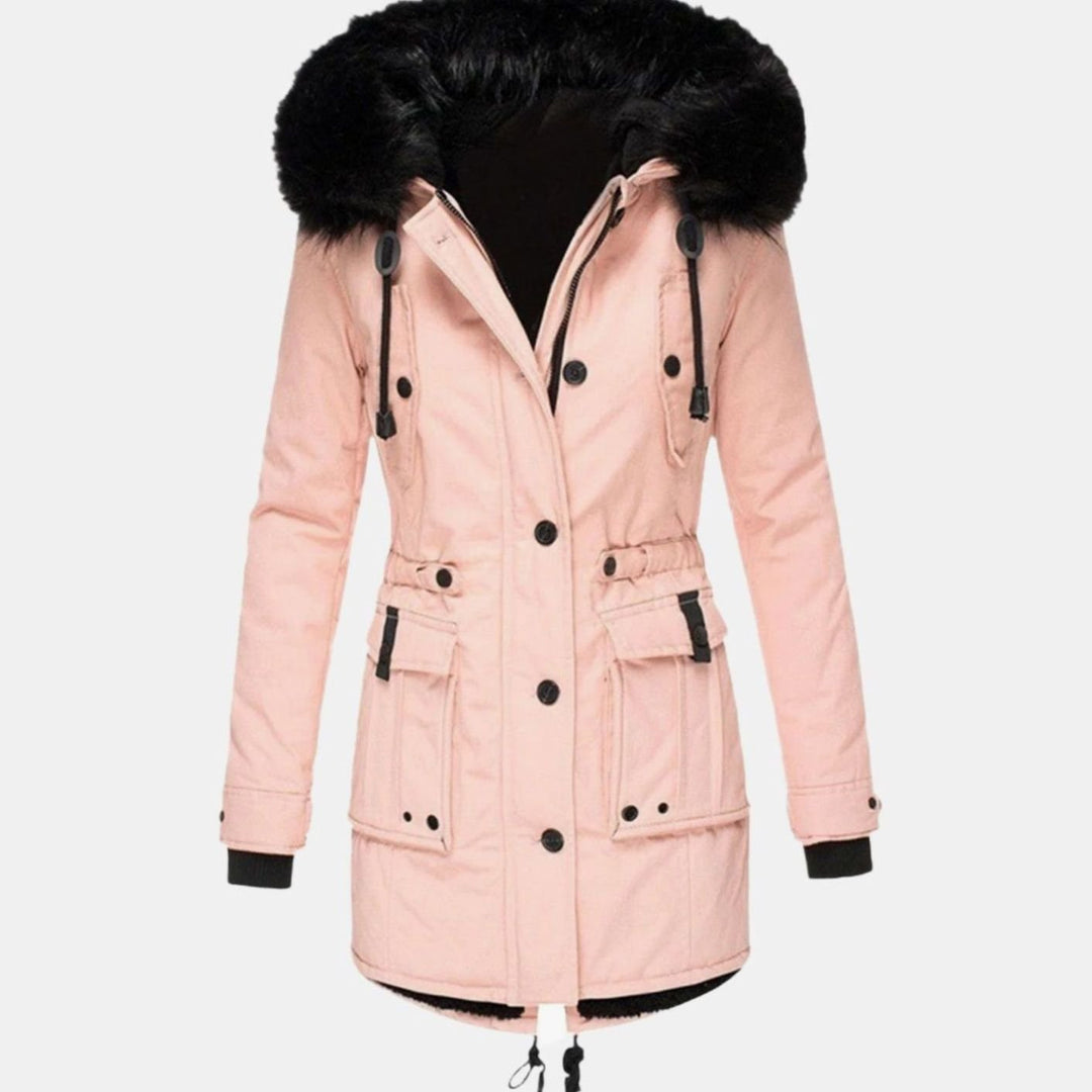 Women's Fitted Faux Fur Hooded Winter Coat Parka - Pink
