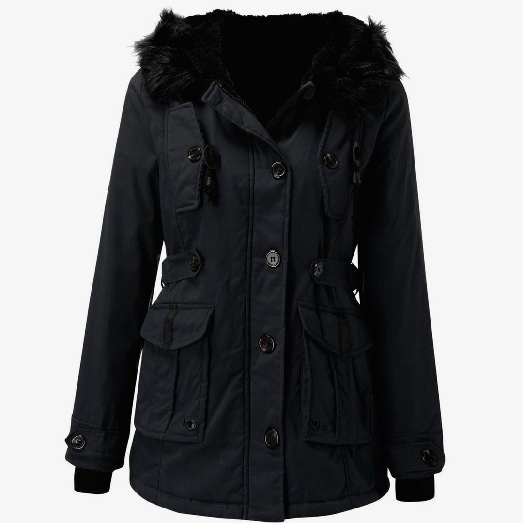 Women's Fitted Faux Fur Hooded Winter Coat Parka