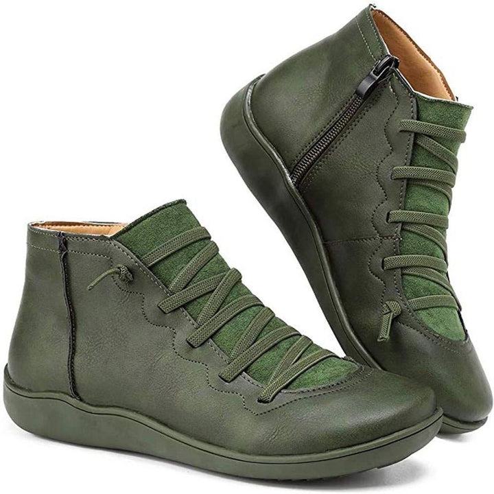 Women's Flat Lace-Up Side-Zip Faux Leather Ankle Boots