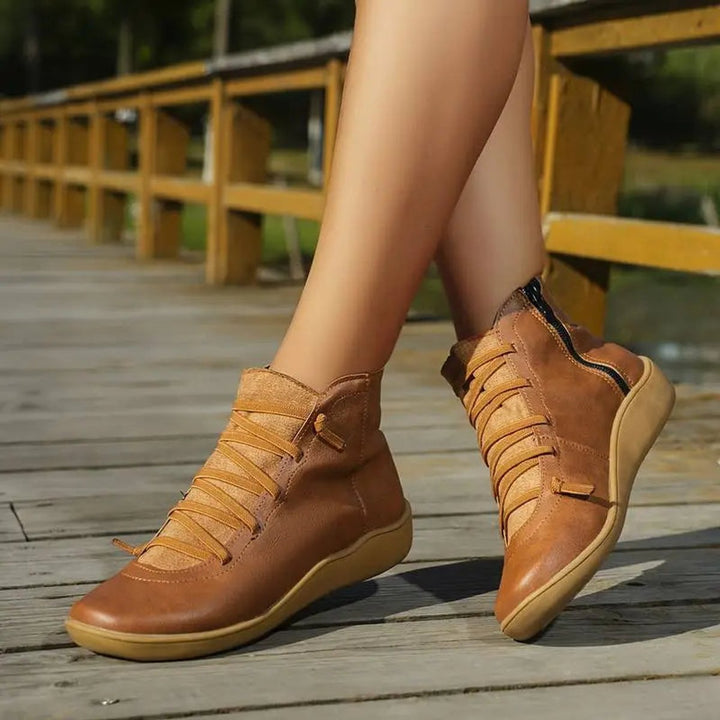 Women's Flat Lace-Up Side-Zip Faux Leather Ankle Boots
