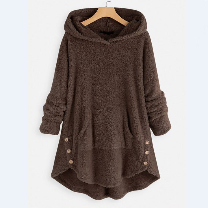 Women's Fleece Hooded Zip-Up Sweater Plush Cat Pocket Jumper - Brown