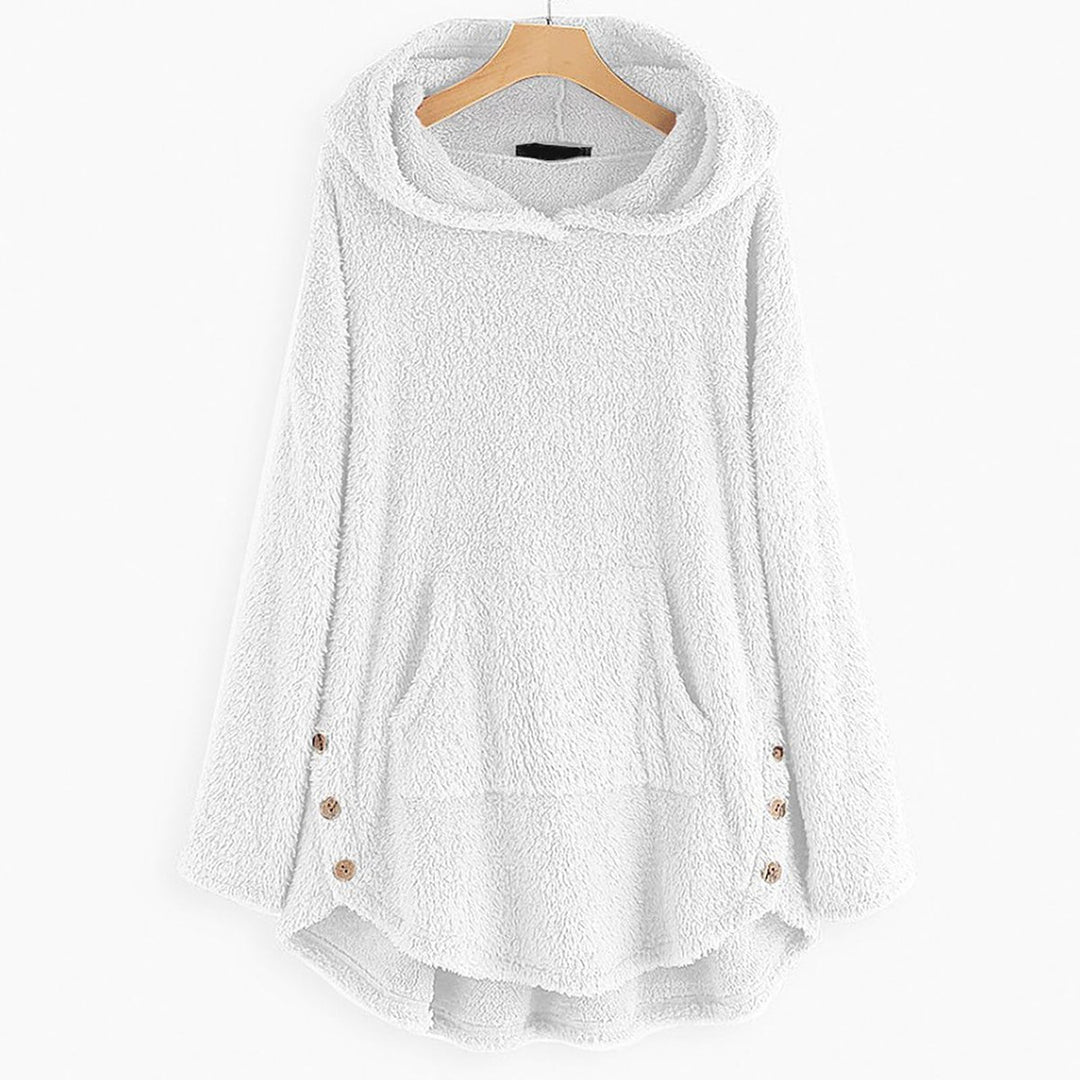 Women's Fleece Hooded Zip-Up Sweater Plush Cat Pocket Jumper - White