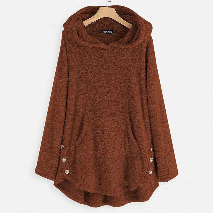 Women's Fleece Hooded Zip-Up Sweater Plush Cat Pocket Jumper - Bordeaux