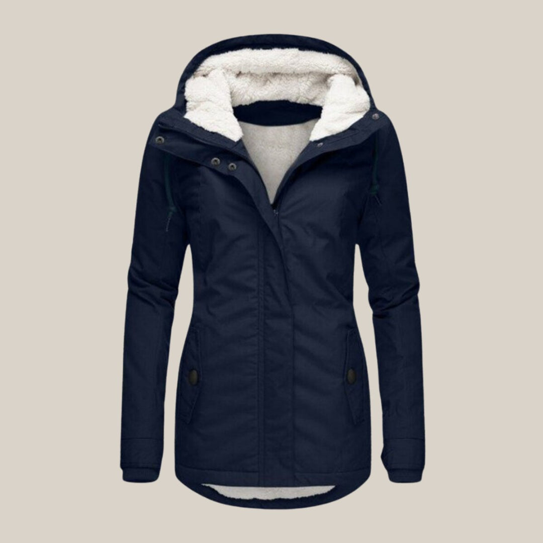 Women's Fleece-Lined Hooded Quilted Jacket Windproof Winter Coat - Blue