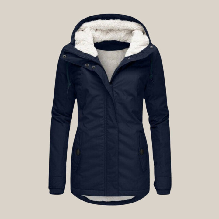 Women's Fleece-Lined Hooded Quilted Jacket Windproof Winter Coat - Blue