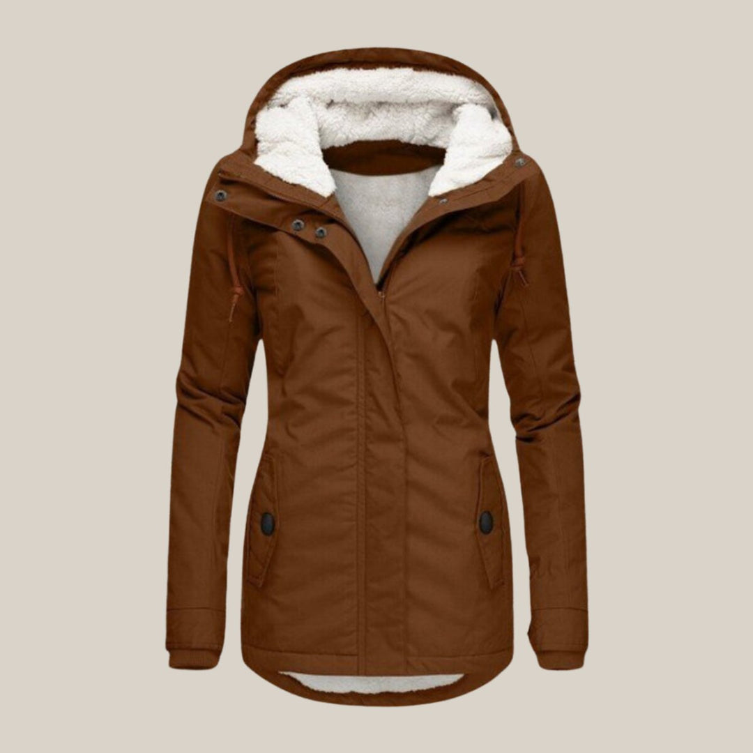 Women's Fleece-Lined Hooded Quilted Jacket Windproof Winter Coat