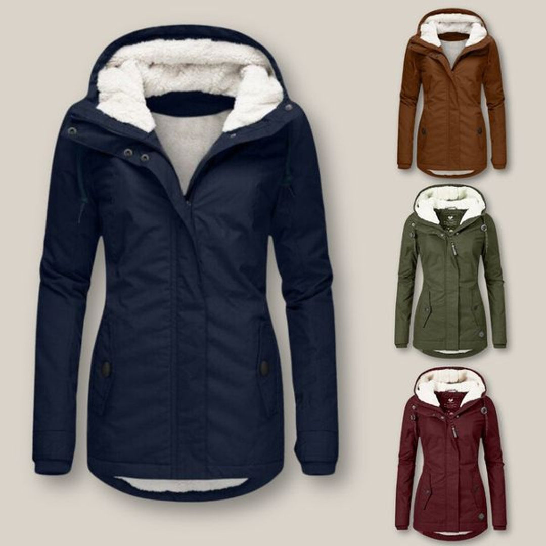 Women's Fleece-Lined Hooded Quilted Jacket Windproof Winter Coat
