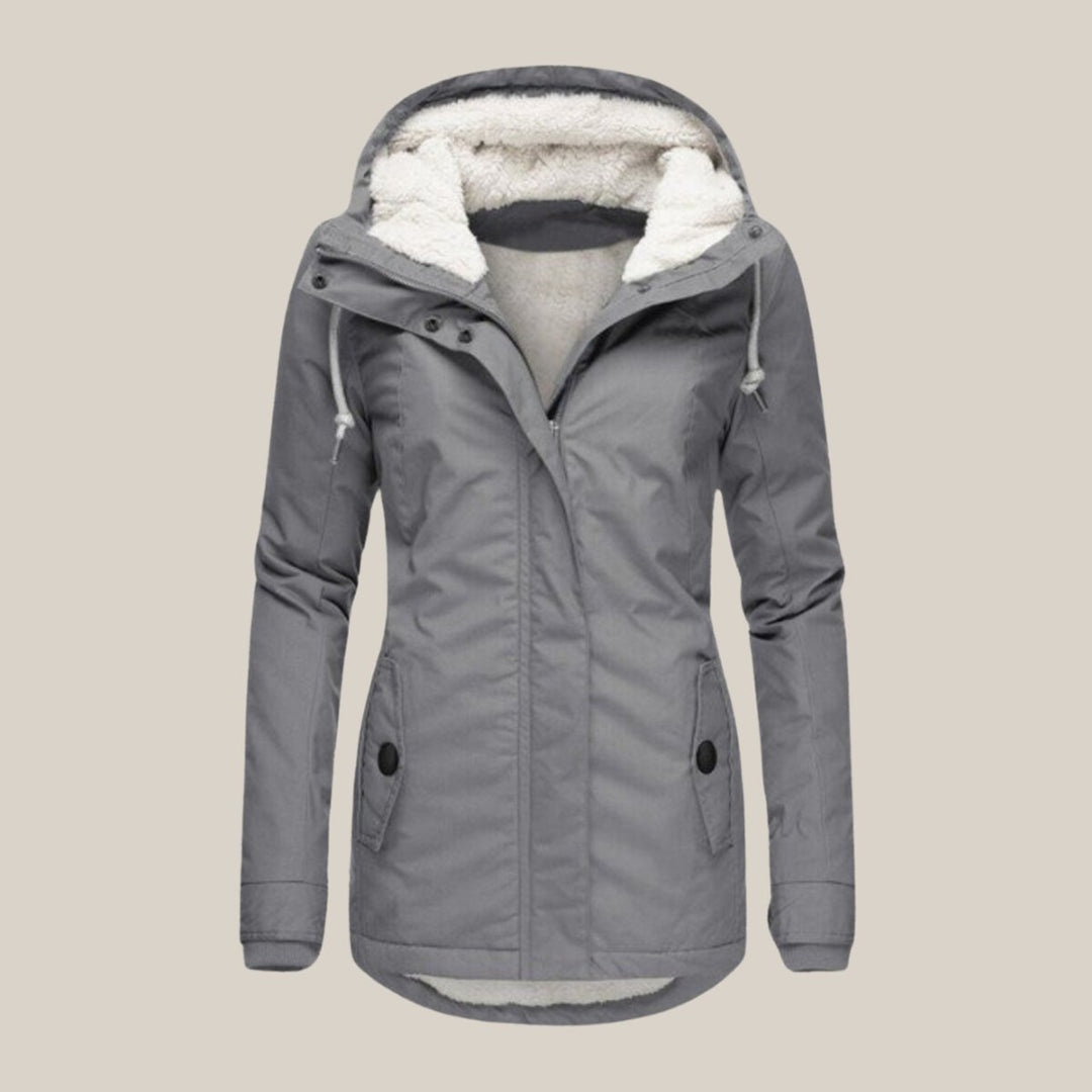 Women's Fleece-Lined Hooded Quilted Jacket Windproof Winter Coat