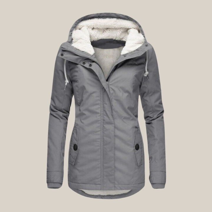 Women's Fleece-Lined Hooded Quilted Jacket Windproof Winter Coat - Grey