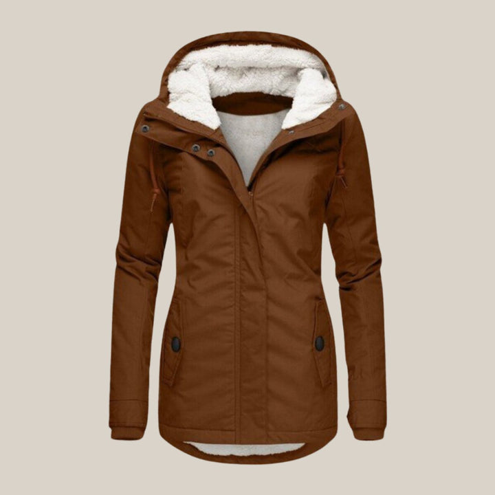 Women's Fleece-Lined Hooded Quilted Jacket Windproof Winter Coat - Brown