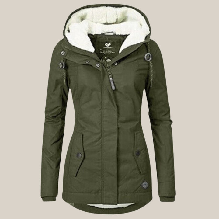 Women's Fleece-Lined Hooded Quilted Jacket Windproof Winter Coat