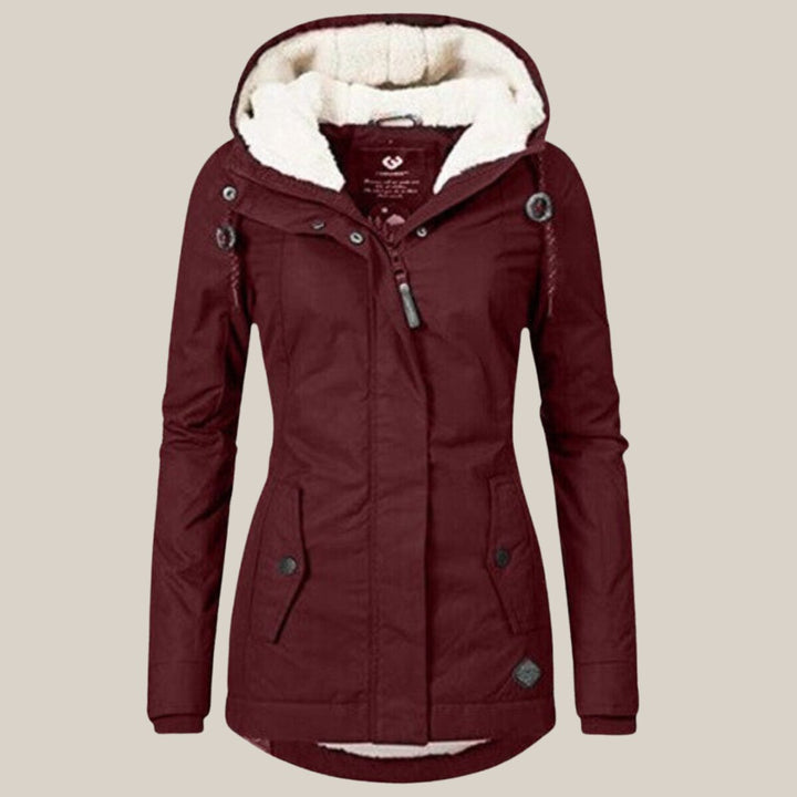 Women's Fleece-Lined Hooded Quilted Jacket Windproof Winter Coat