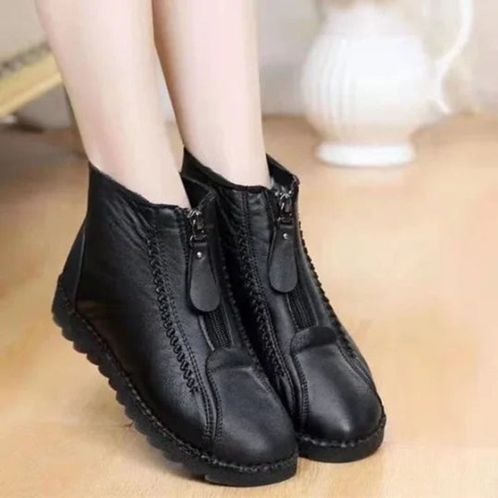 Women's Fleece-Lined Zip-Up Slip-Resistant Leather Ankle Boots