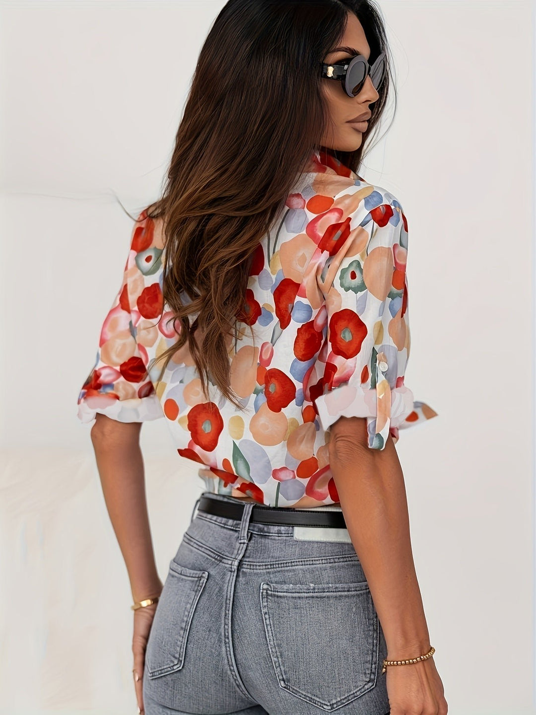 Women's Floral Blouse Long Sleeve Button-Down Shirt