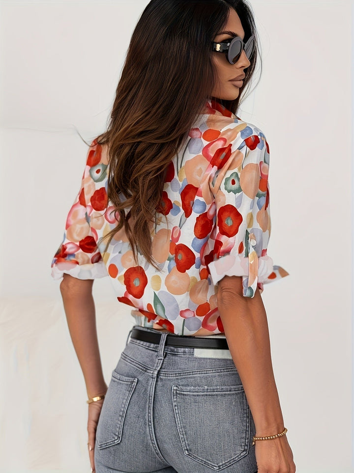 Women's Floral Blouse Long Sleeve Button-Down Shirt
