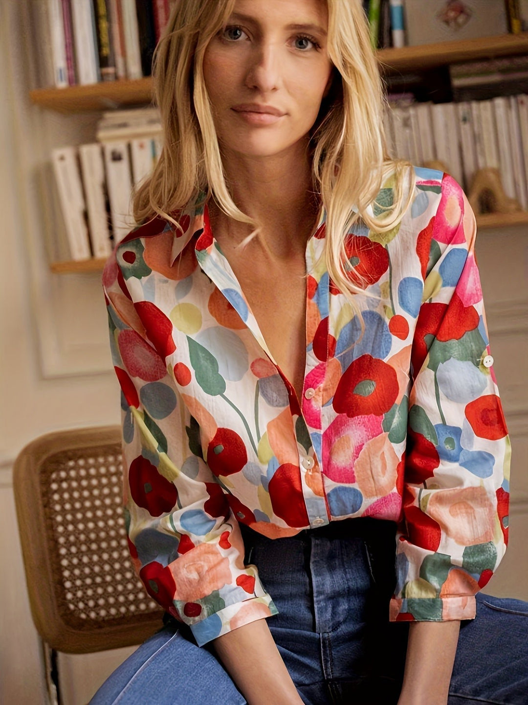 Women's Floral Blouse Long Sleeve Button-Down Shirt