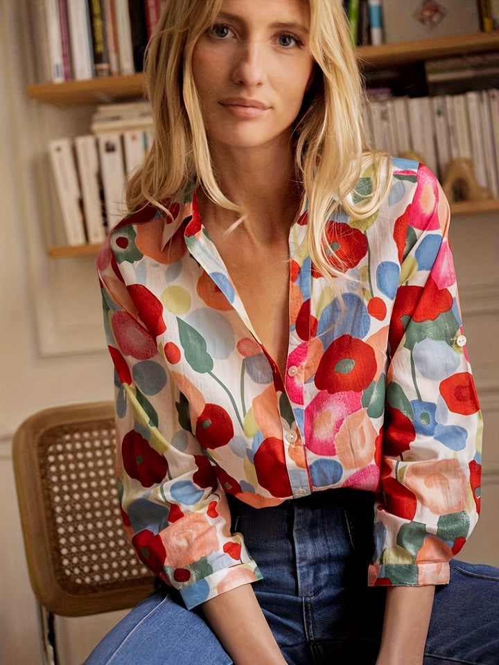 Women's Floral Blouse Long Sleeve Button-Down Shirt