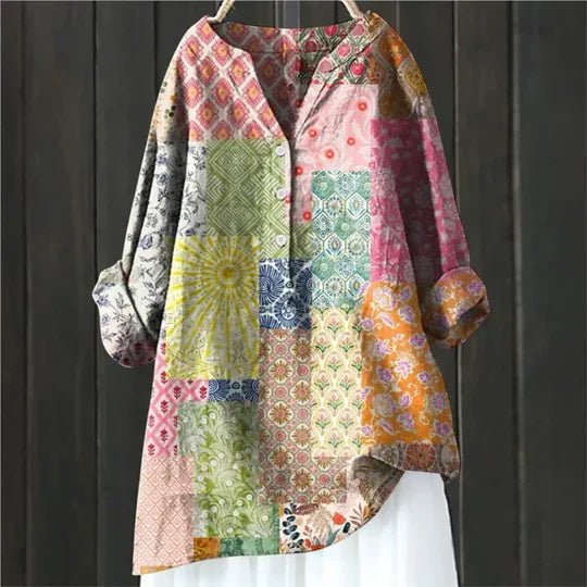Women's Floral Blouse Relaxed Fit Long Sleeve - Multicolor