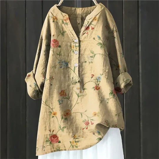 Women's Floral Blouse Relaxed Fit Long Sleeve - Yellow