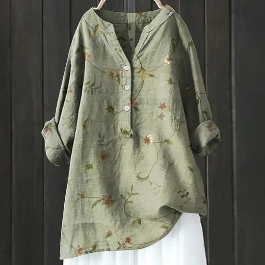 Women's Floral Blouse Relaxed Fit Long Sleeve - Green