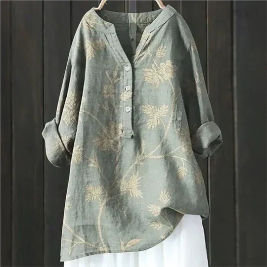 Women's Floral Blouse Relaxed Fit Long Sleeve - Light Green