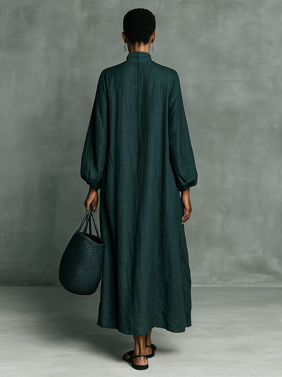 Women's Floral Embroidered Mock-Neck Maxi Long Sleeve Dress
