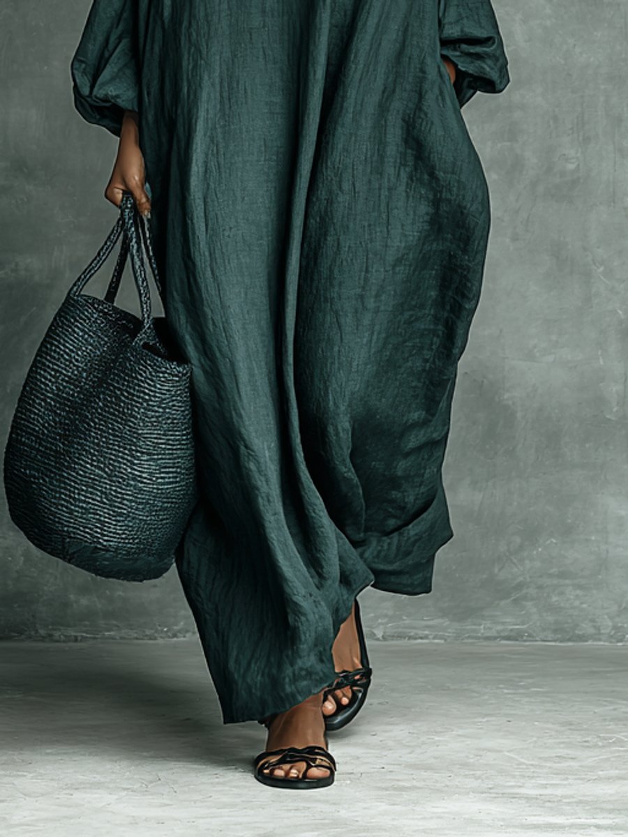 Women's Floral Embroidered Mock-Neck Maxi Long Sleeve Dress