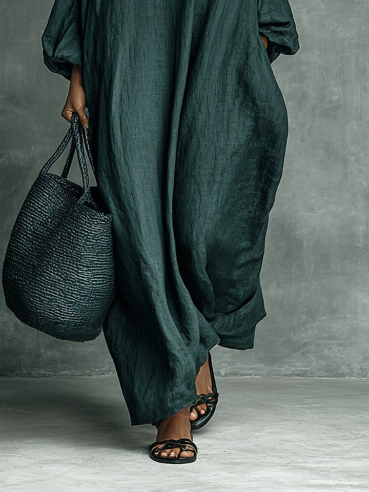 Women's Floral Embroidered Mock-Neck Maxi Long Sleeve Dress