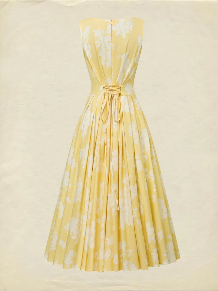 Women's Floral Linen Sleeveless Midi Dress