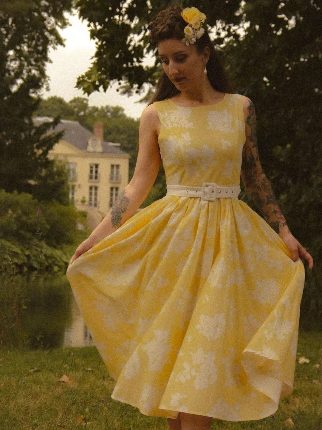 Women's Floral Linen Sleeveless Midi Dress