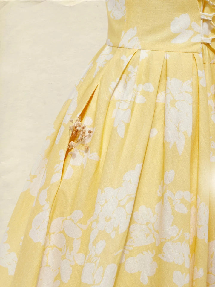 Women's Floral Linen Sleeveless Midi Dress