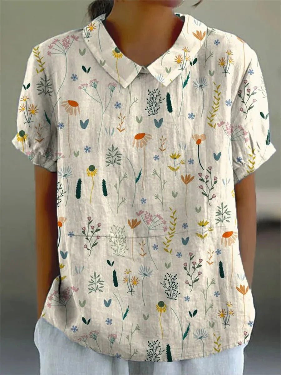 Women's Floral Polo Shirt Loose Fit Collared Blouse