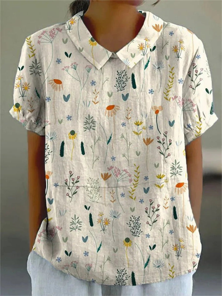 Women's Floral Polo Shirt Loose Fit Collared Blouse