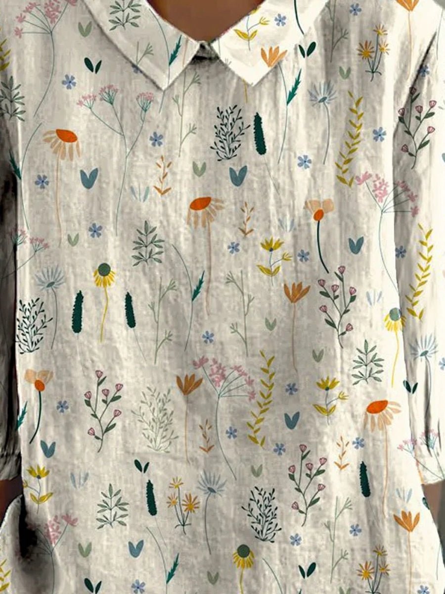 Women's Floral Polo Shirt Loose Fit Collared Blouse