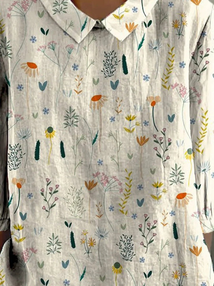 Women's Floral Polo Shirt Loose Fit Collared Blouse