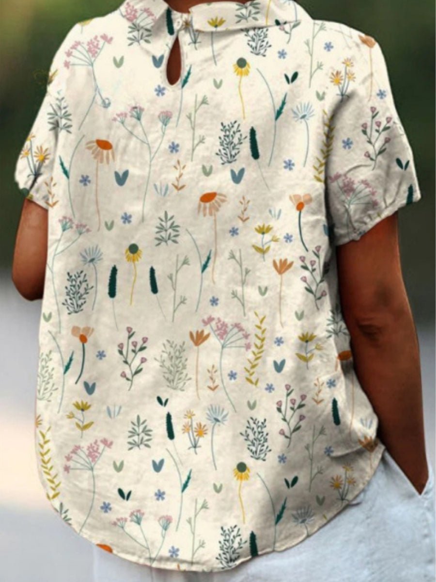 Women's Floral Polo Shirt Loose Fit Collared Blouse