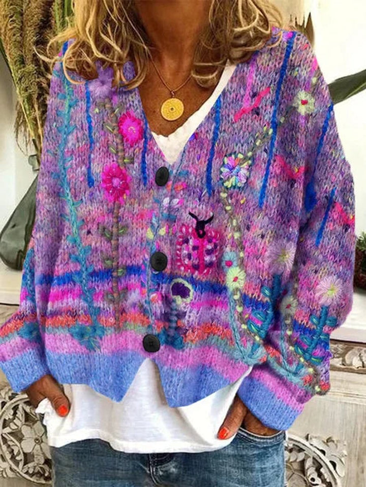 Women's Floral Printed Button-Up Oversized Cardigan
