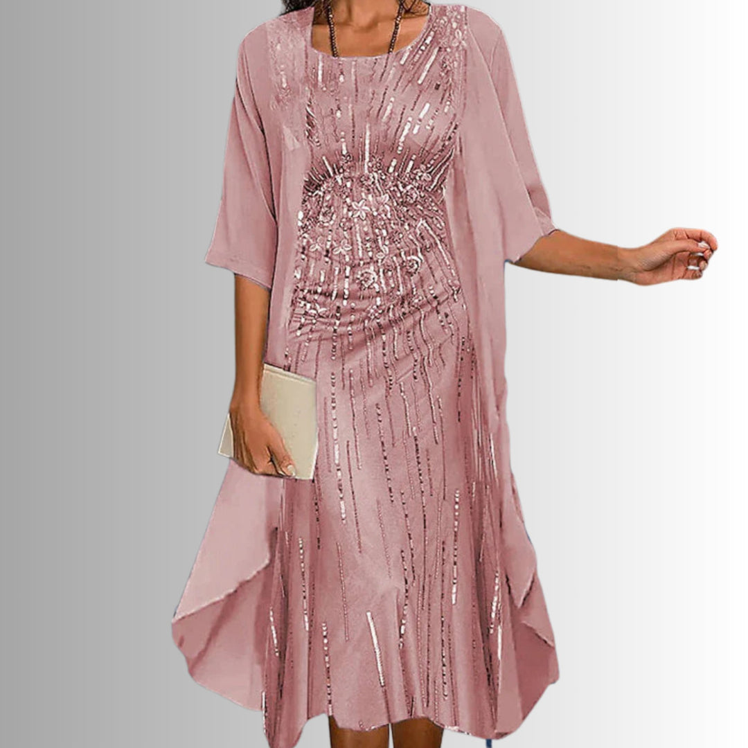Women's Floral Three-Quarter Sleeve Two-Piece Layered Set - Pink