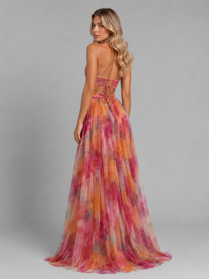 Women's Floral V-Neck Chiffon Maxi Dress Flowing Silhouette