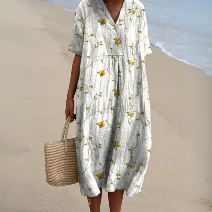 Women's Floral V-Neck Short Sleeve Midi Dress - Floral 9