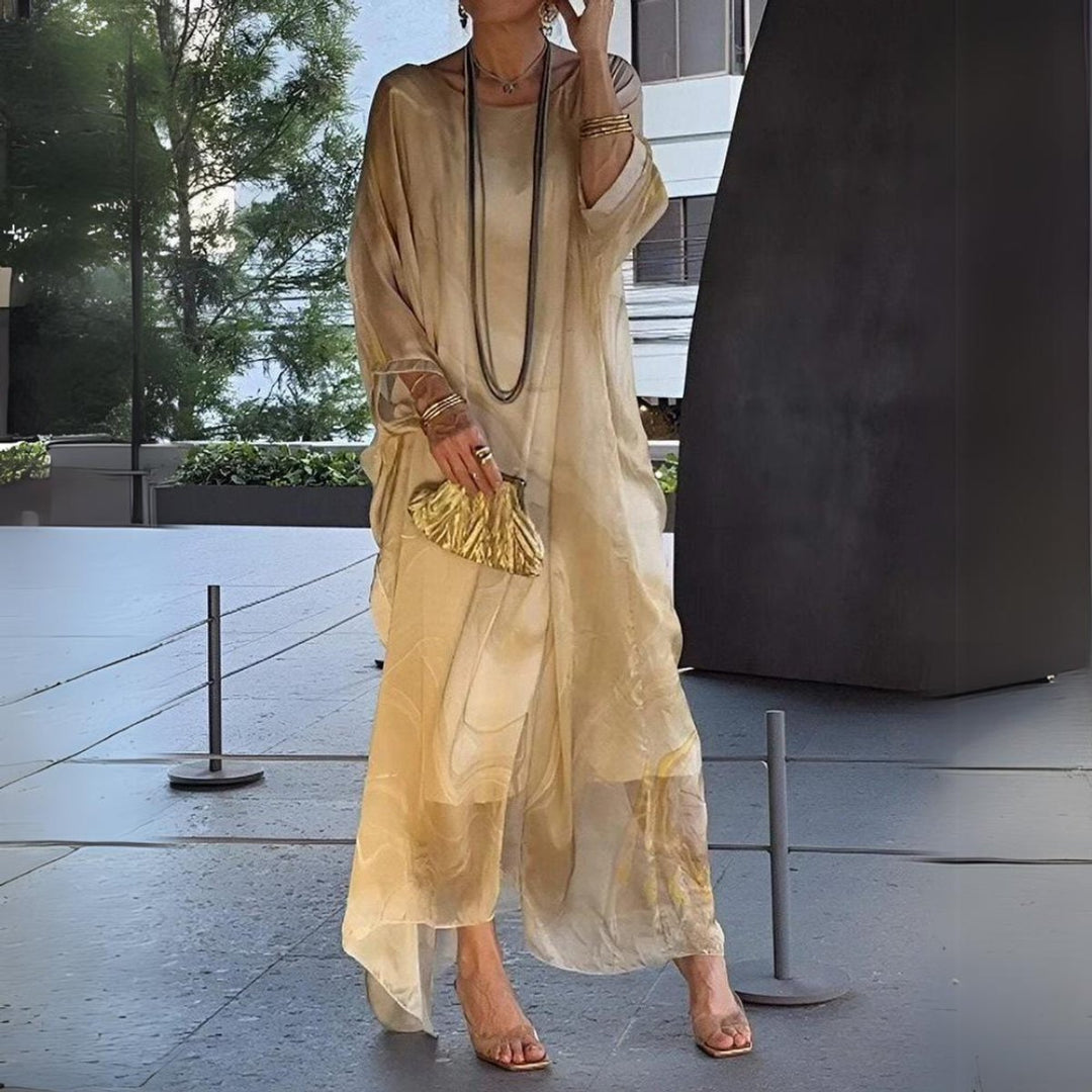 Women's Flowing Maxi Long Sleeve Dress Round Neck Oversized