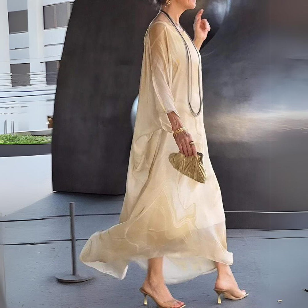 Women's Flowing Maxi Long Sleeve Dress Round Neck Oversized