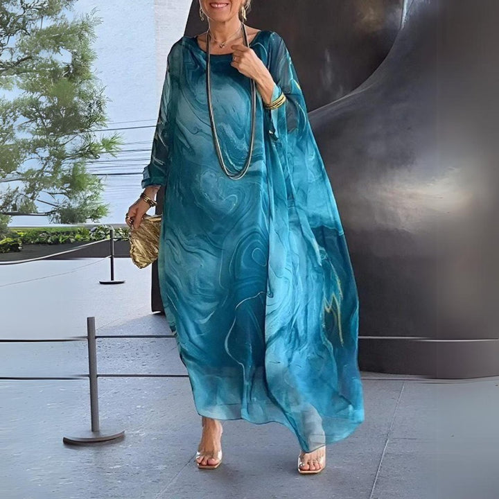 Women's Flowing Maxi Long Sleeve Dress Round Neck Oversized