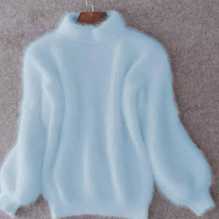 Women's Fluffy Turtleneck Relaxed-Fit Angora Knit Sweater - Blue
