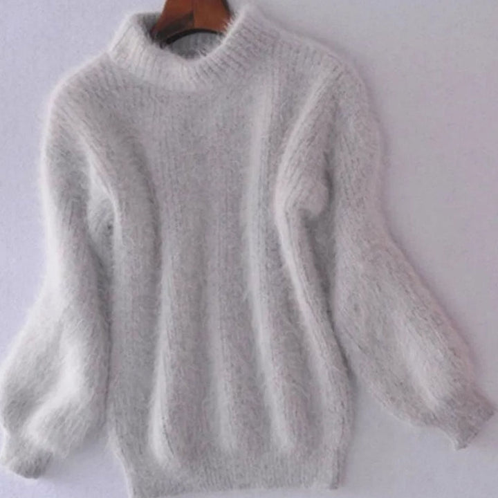 Women's Fluffy Turtleneck Relaxed-Fit Angora Knit Sweater - Grey