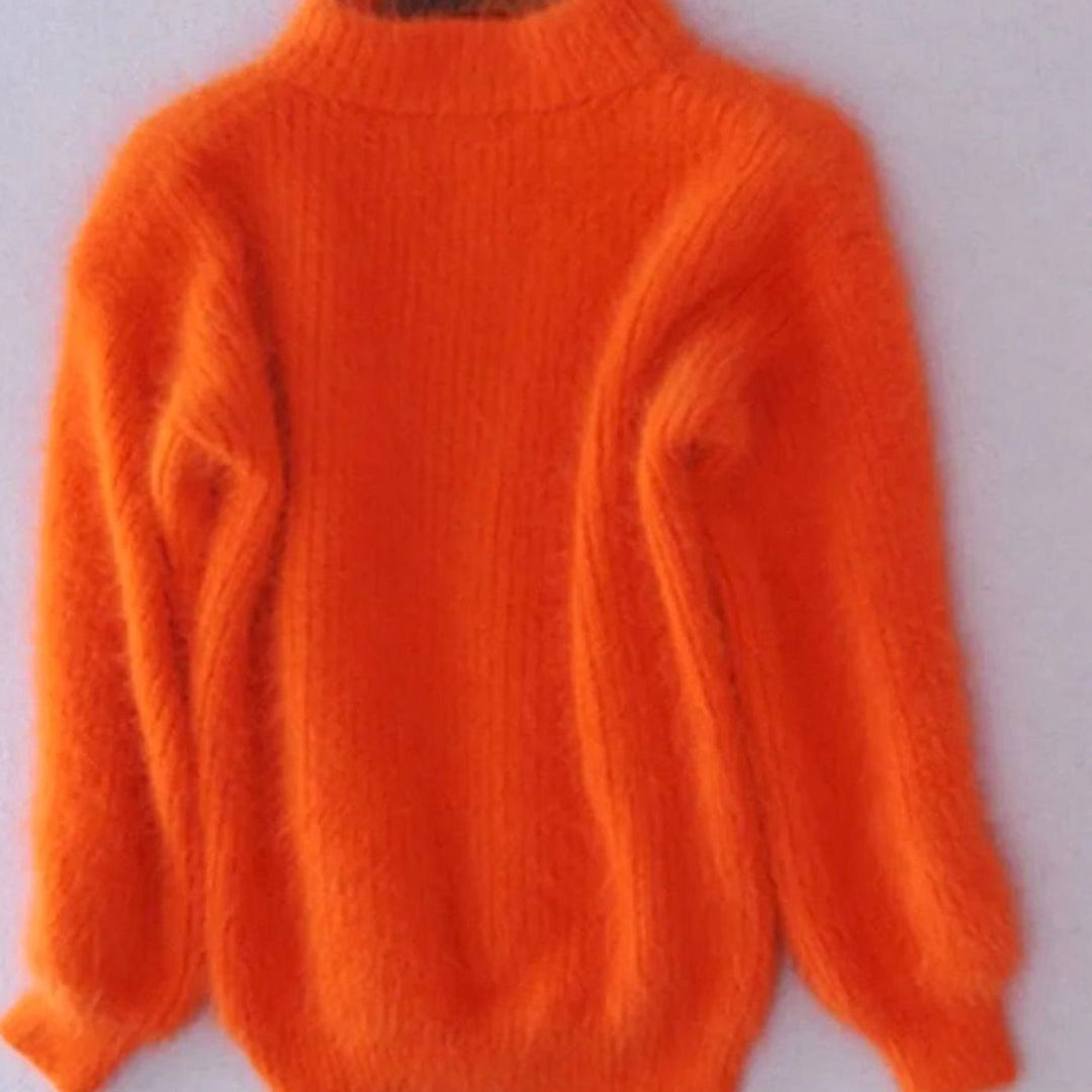 Women's Fluffy Turtleneck Relaxed-Fit Angora Knit Sweater - Orange