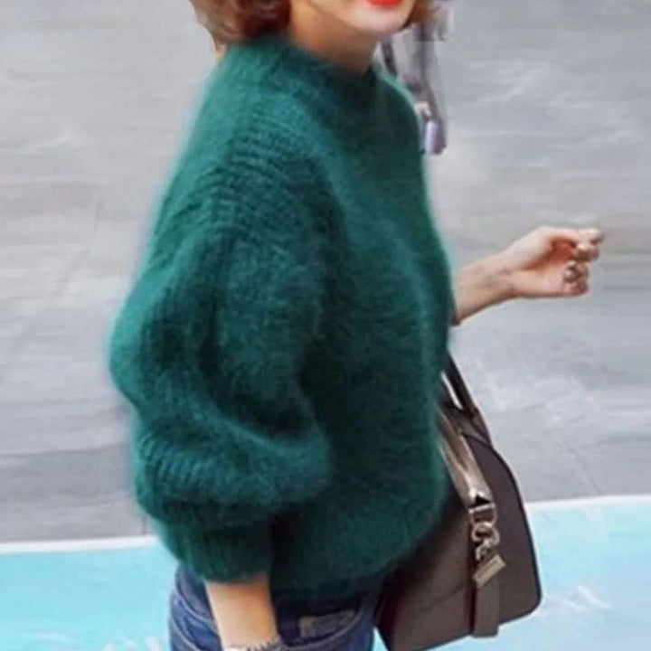 Women's Fluffy Turtleneck Relaxed-Fit Angora Knit Sweater - Green